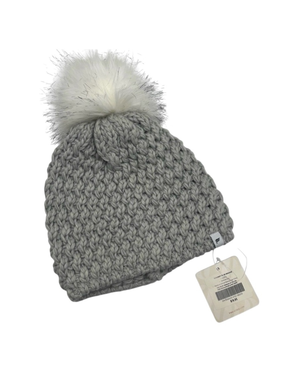 Fabletics Chunky Pom Beanie Knit Hat Cloud Gray